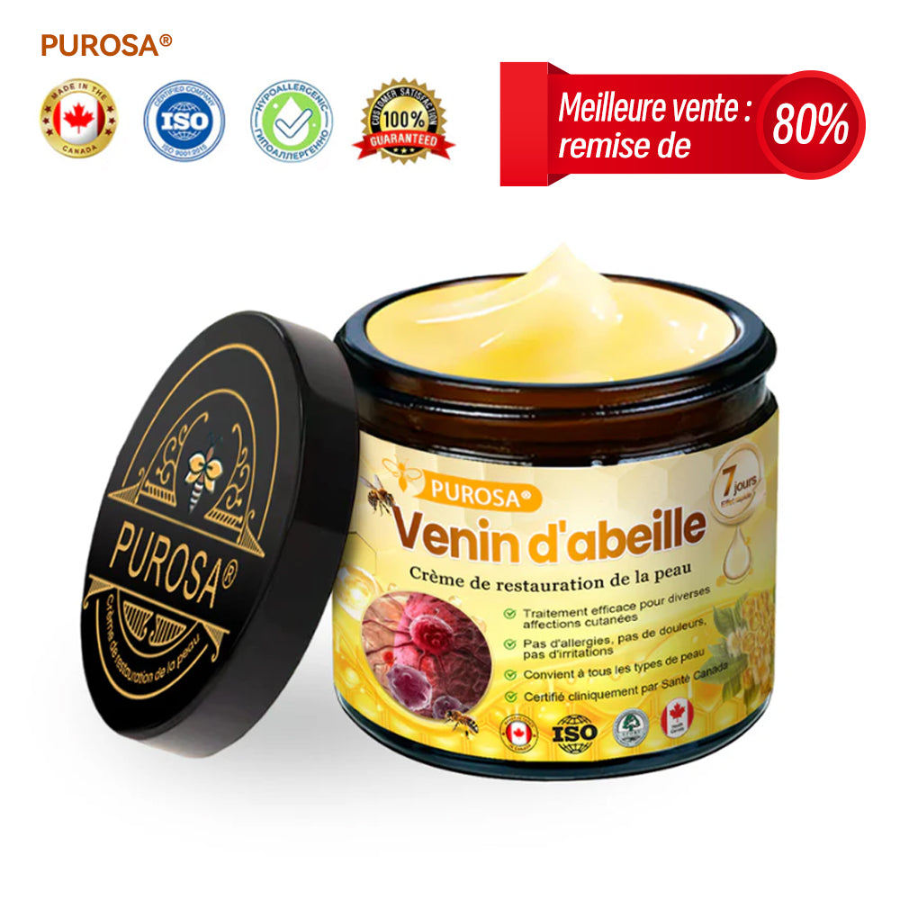 【Boutique Officielle】PUROSA® Crème réparatrice au venin d'abeille Anti-âge, Hydratation, Réparation de la peau, Unification du teint, Traitement de l'acné et des taches sombres, Élimination des verrues et des grains de beauté, Soulagement du psoriasis